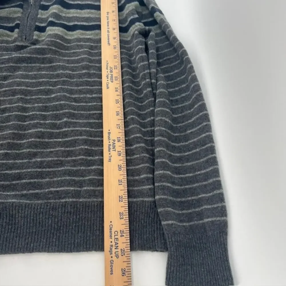 Banana Republic 1/4 Zip Lambs Wool Sweater Mens L Gray Blue Stripe Y2K Preppy